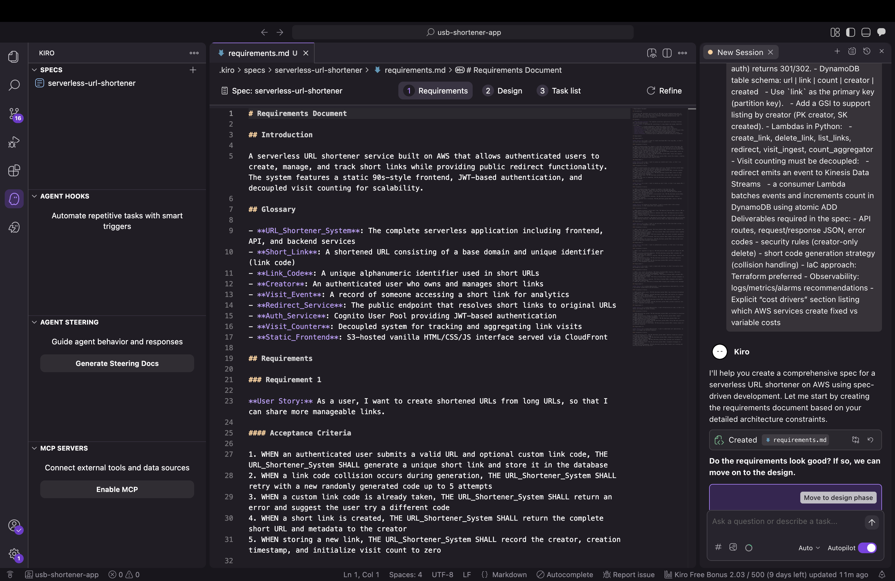 Kiro&rsquo;s specification document
