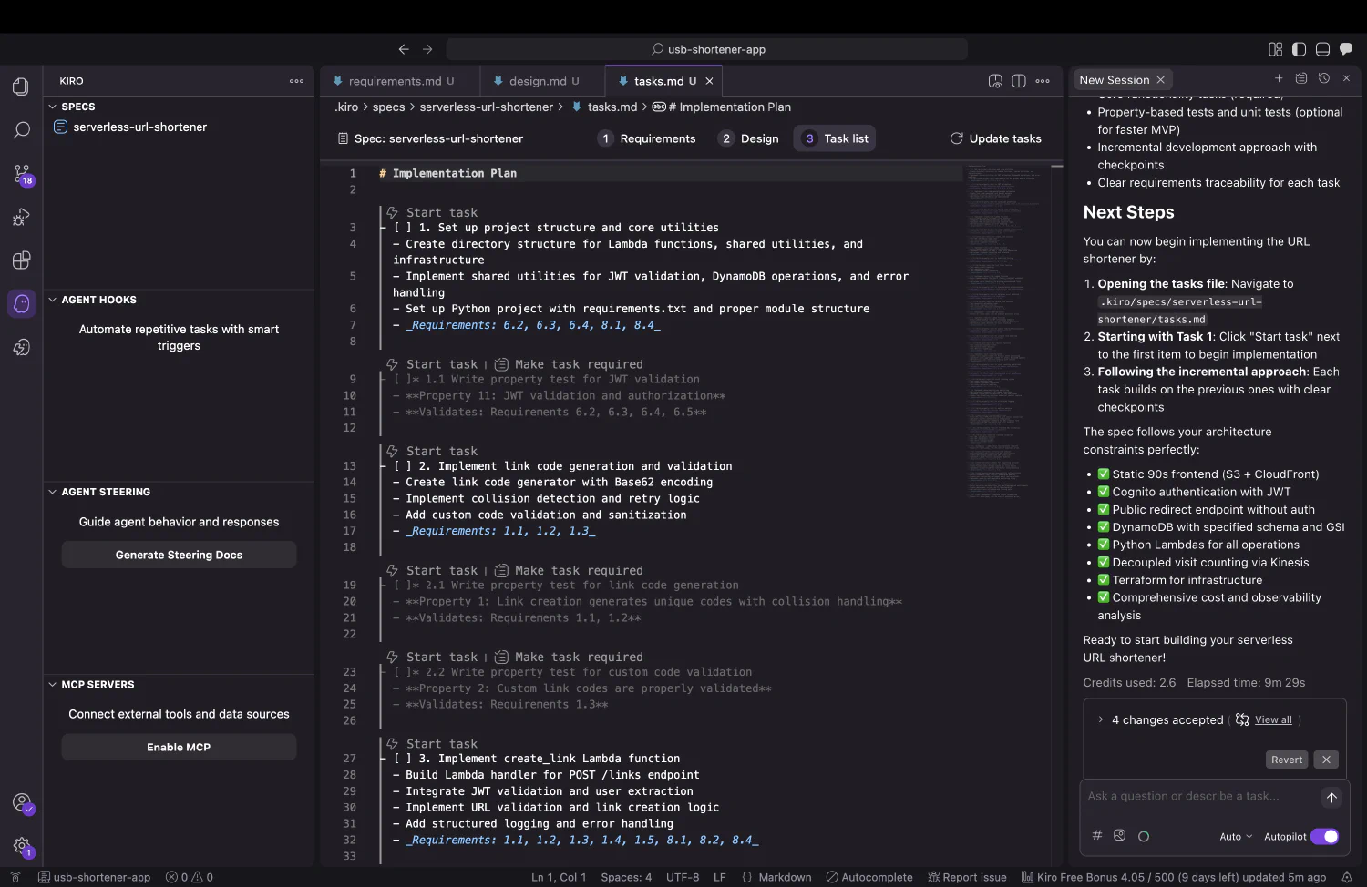 Implementation task list