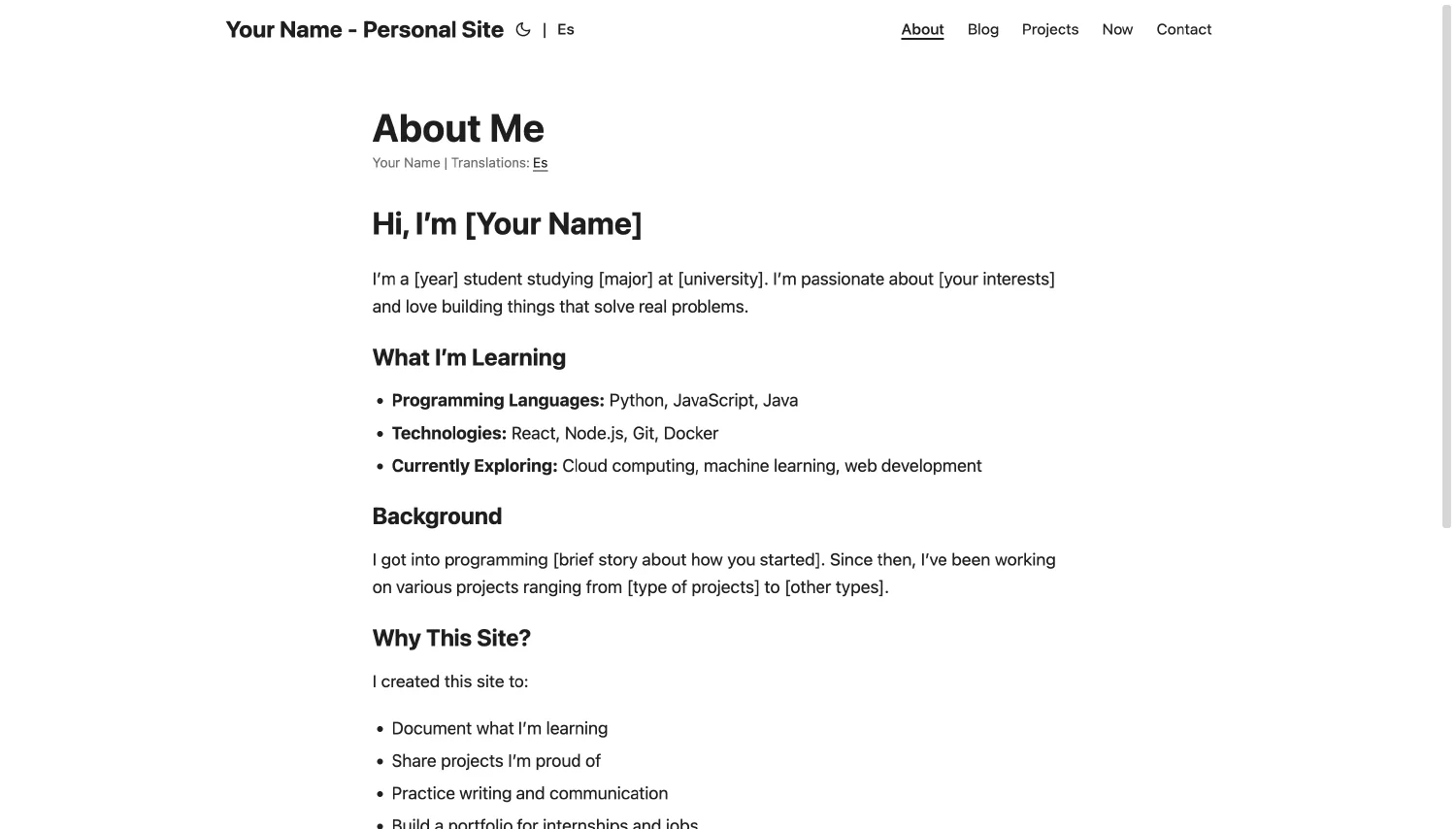 Student Branding Starter - Sample Portfolio Website