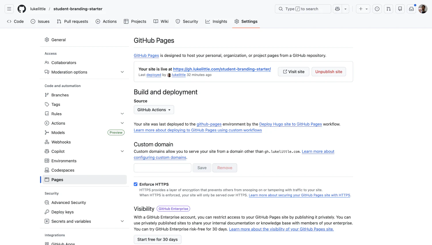 Enabling GitHub Pages